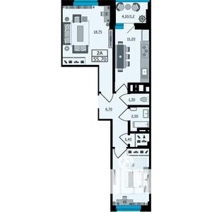 2-к квартира, вторичка, 57м2, 19/25 этаж