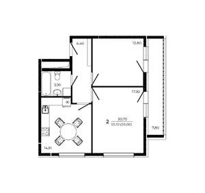 2-к квартира, вторичка, 59м2, 13/19 этаж