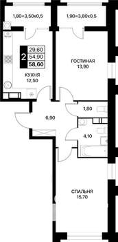 2-к квартира, вторичка, 59м2, 9/20 этаж