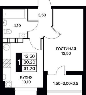 1-к квартира, вторичка, 32м2, 3/12 этаж