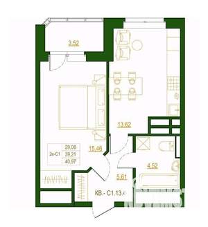 1-к квартира, вторичка, 41м2, 17/20 этаж