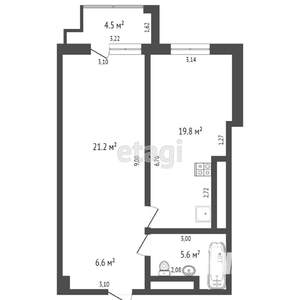 1-к квартира, вторичка, 52м2, 6/23 этаж