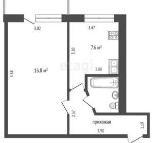 1-к квартира, вторичка, 29м2, 1/5 этаж