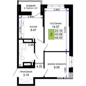 2-к квартира, вторичка, 44м2, 24/25 этаж