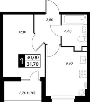 1-к квартира, вторичка, 32м2, 2/12 этаж