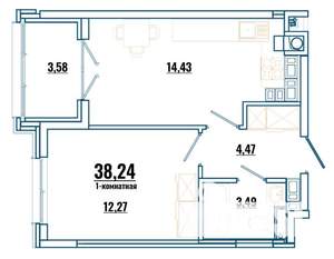 1-к квартира, строящийся дом, 38м2, 2/4 этаж