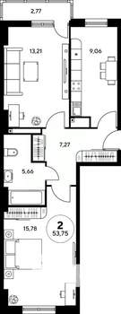 2-к квартира, вторичка, 54м2, 25/25 этаж