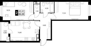2-к квартира, вторичка, 65м2, 7/12 этаж