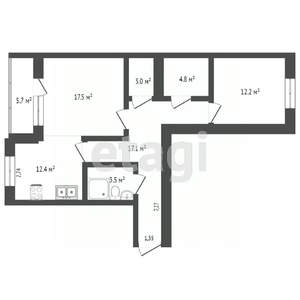 2-к квартира, вторичка, 103м2, 2/8 этаж