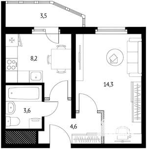 1-к квартира, вторичка, 31м2, 12/19 этаж