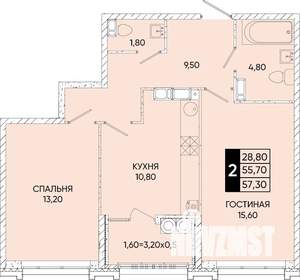 2-к квартира, вторичка, 57м2, 15/24 этаж