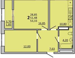 2-к квартира, вторичка, 60м2, 12/22 этаж