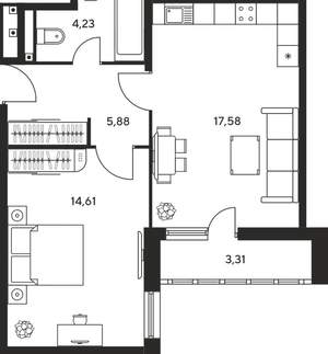 2-к квартира, вторичка, 45м2, 2/25 этаж
