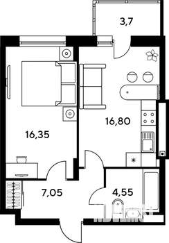 2-к квартира, строящийся дом, 49м2, 3/9 этаж