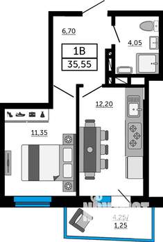1-к квартира, вторичка, 36м2, 10/19 этаж