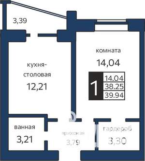 1-к квартира, вторичка, 40м2, 4/4 этаж