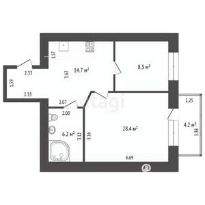 2-к квартира, вторичка, 44м2, 2/14 этаж