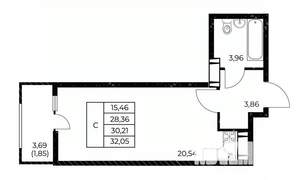 Студия квартира, строящийся дом, 32м2, 19/25 этаж