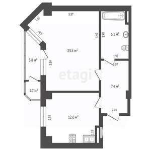 1-к квартира, вторичка, 52м2, 5/19 этаж