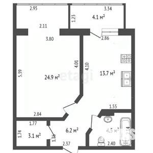 1-к квартира, вторичка, 52м2, 14/14 этаж