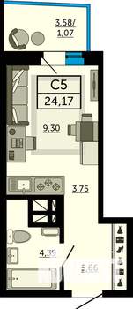 Студия квартира, вторичка, 24м2, 31/31 этаж