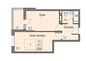 1-к квартира, вторичка, 42м2, 3/16 этаж