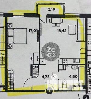 1-к квартира, вторичка, 47м2, 19/28 этаж