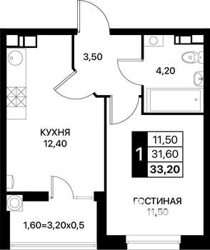 1-к квартира, вторичка, 33м2, 6/12 этаж