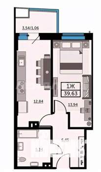 1-к квартира, вторичка, 40м2, 1/25 этаж