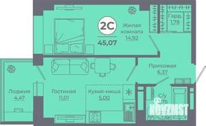 2-к квартира, вторичка, 45м2, 14/25 этаж