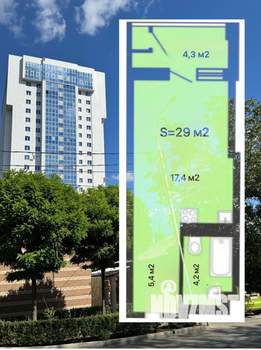 Студия квартира, вторичка, 30м2, 16/24 этаж