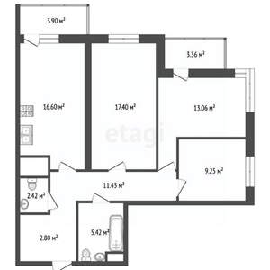 3-к квартира, вторичка, 86м2, 13/21 этаж