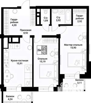 2-к квартира, вторичка, 71м2, 3/10 этаж