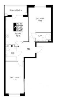 2-к квартира, вторичка, 67м2, 4/12 этаж