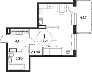 1-к квартира, вторичка, 37м2, 11/20 этаж