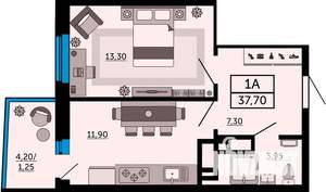 1-к квартира, вторичка, 38м2, 7/19 этаж