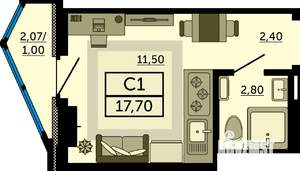 Студия квартира, строящийся дом, 17м2, 21/25 этаж