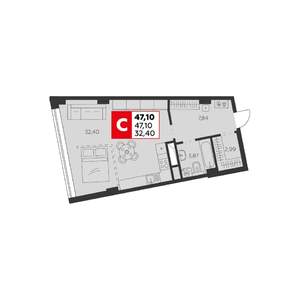 1-к квартира, строящийся дом, 47м2, 8/22 этаж