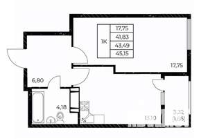 1-к квартира, вторичка, 45м2, 17/25 этаж