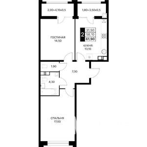 2-к квартира, вторичка, 62м2, 7/20 этаж