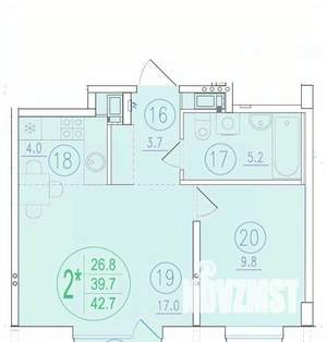2-к квартира, вторичка, 43м2, 9/16 этаж