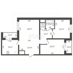 3-к квартира, вторичка, 75м2, 4/20 этаж