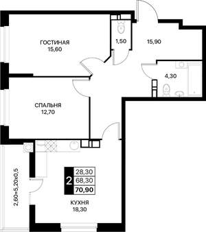 2-к квартира, вторичка, 71м2, 10/20 этаж
