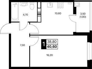 1-к квартира, вторичка, 41м2, 6/20 этаж