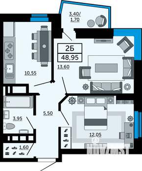 2-к квартира, вторичка, 49м2, 16/20 этаж