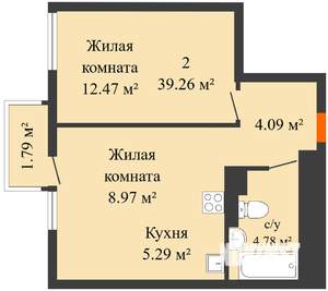 1-к квартира, вторичка, 40м2, 15/25 этаж