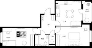 2-к квартира, вторичка, 67м2, 2/12 этаж