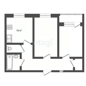 2-к квартира, вторичка, 52м2, 2/9 этаж