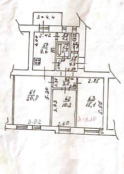 3-к квартира, вторичка, 69м2, 4/4 этаж