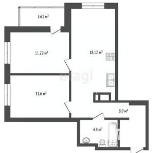 2-к квартира, вторичка, 59м2, 13/22 этаж